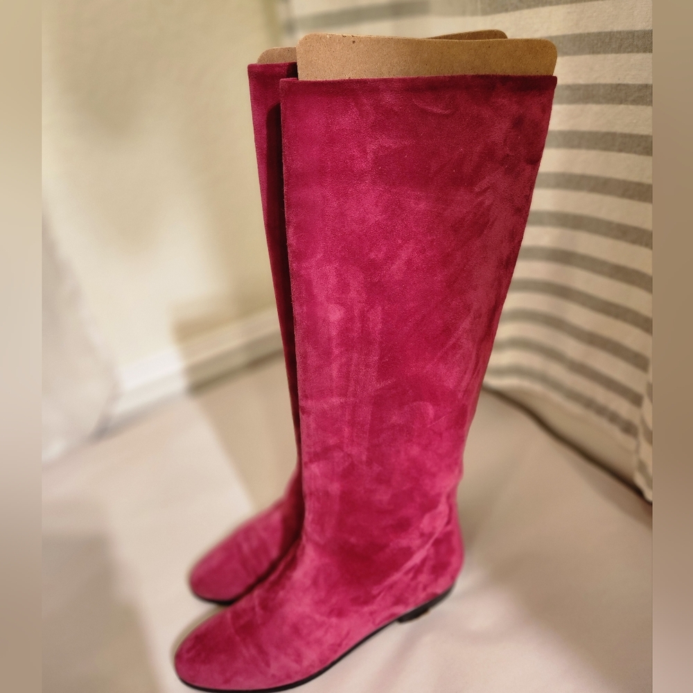 Bottega Veneta Pink Suede Knee-High Boots